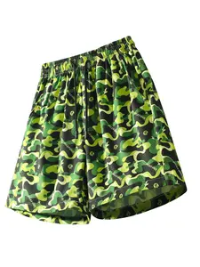 Men's Neon Camo Print Shorts, Street Style Elastic Waist Casual Shorts, Summer Hip Hop Skateboard Shorts