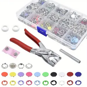 200 Sets Heavy-Duty Metal Snap Fasteners Kit with Setting Tool - Hollow & Solid Prong Snaps Buttons (9.5mm) in 10 Vibrant Colors (Pink, Blue, Green, Yellow, Orange, Purple, Red, Black, White, Brown) for Jeans, Bags, Jackets, Dresses