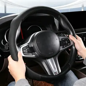 Nappa Leather Steering Wheel Cover 38cm Quick Turn Non-Slip Breathable Ultra-Thin Universal Grip for Four Seasons Car Interior Kit