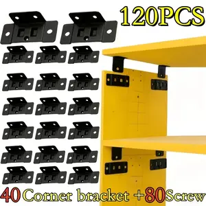 120pcs (40pcs Corner Bracket + 80pcs Mounting Screws) Metal Fixing Buckle 2-In-1 Inserts, L-Shaped 90-Degree Connectors for Furniture Shelves, Thickened Brackets for Home Decoration Hardware, Easy to Install Without Complex Tools