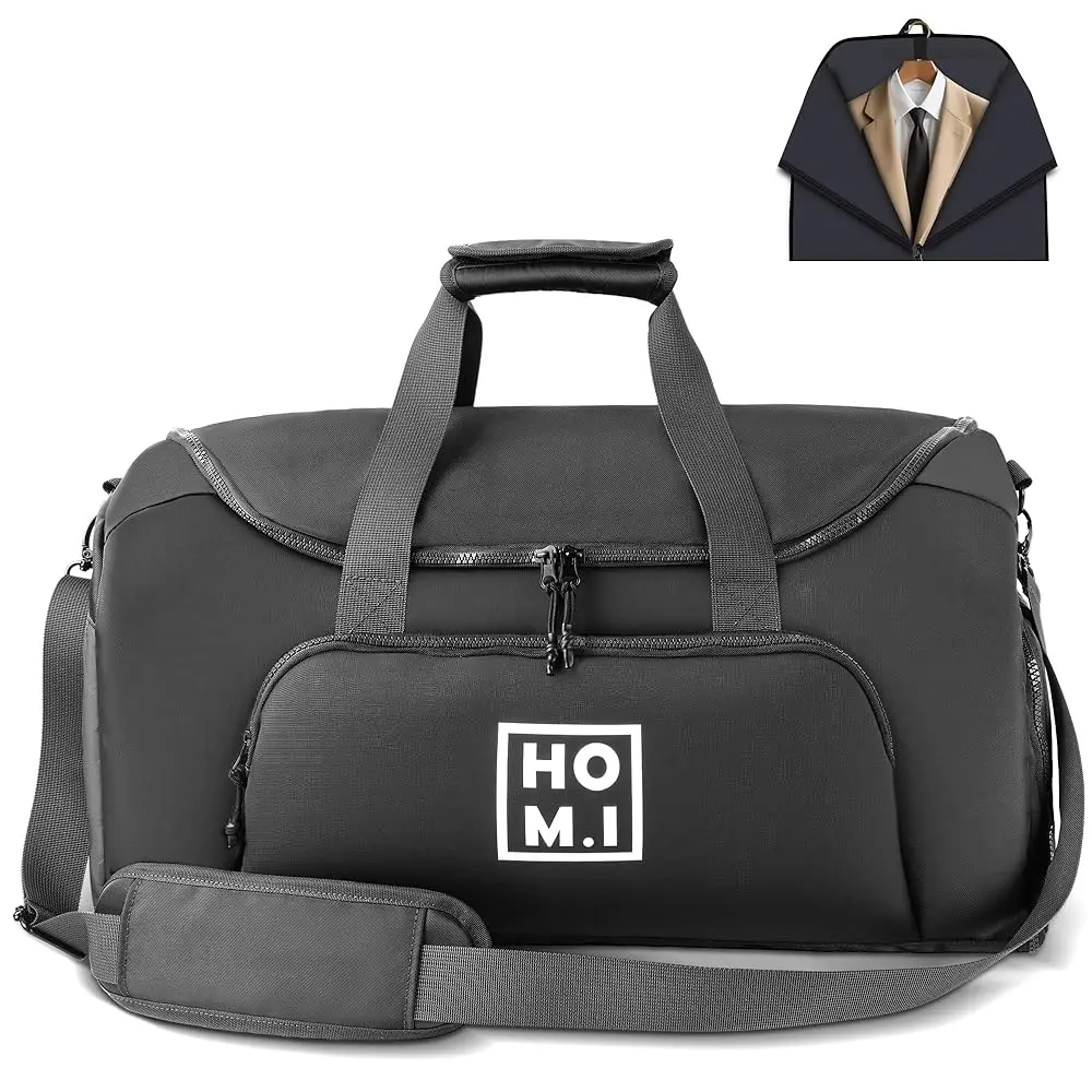 Homiglam Wrinkle-Resistant Garment Bag With Shoe Compartment For Travel, Business & Weekend Use - 2-in-1 Waterproof Duffel With Shoulder Strap, Black