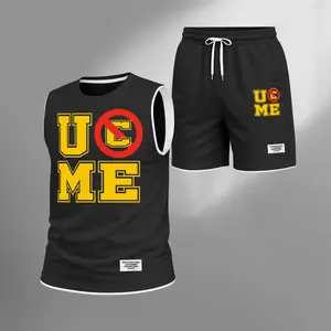 Men's Summer Basketball Set With "Smiling Unce" Print — Featuring A Sleeveless Tank Top Paired With Shorts, This Lightweight, Casual, And Street-Style Athletic Suit Is Perfect For Both Daily Wear And Vacationing