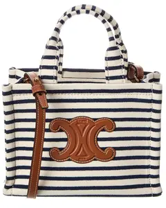 CELINE Mini Cabas Striped Triomphe Canvas & Leather Tote