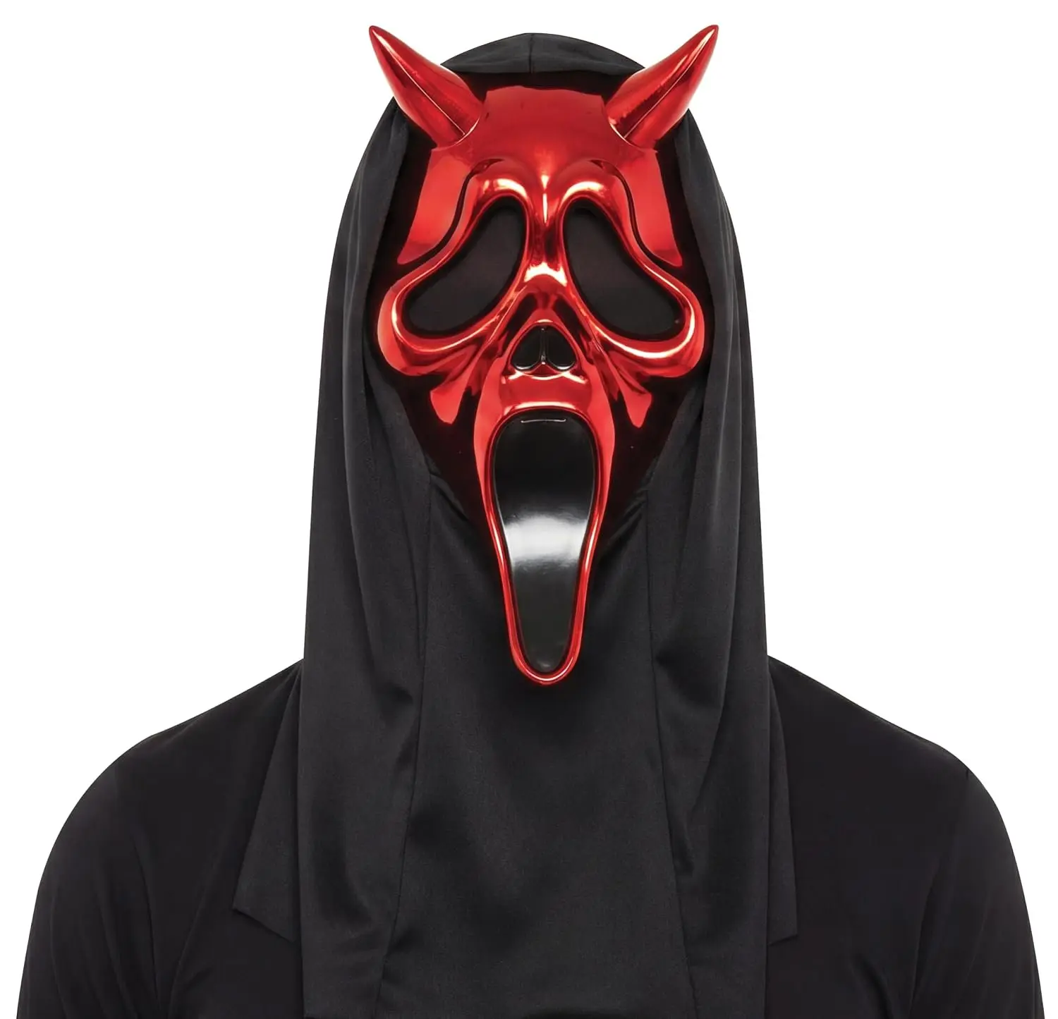 Fun World Ghost Face Adult Chrome Devil Face Mask, One Size Fits Most, Red