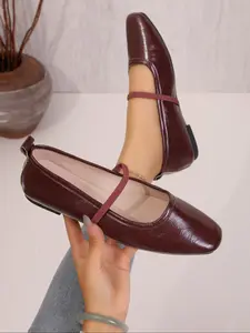 Women's Soft PU Leather Mary Janes Ballet Flats, Vintage Square Toe Ballerina Shoes for Dresses, Comfortible Low Heel Spring & Fall Fashion, Casual Flats