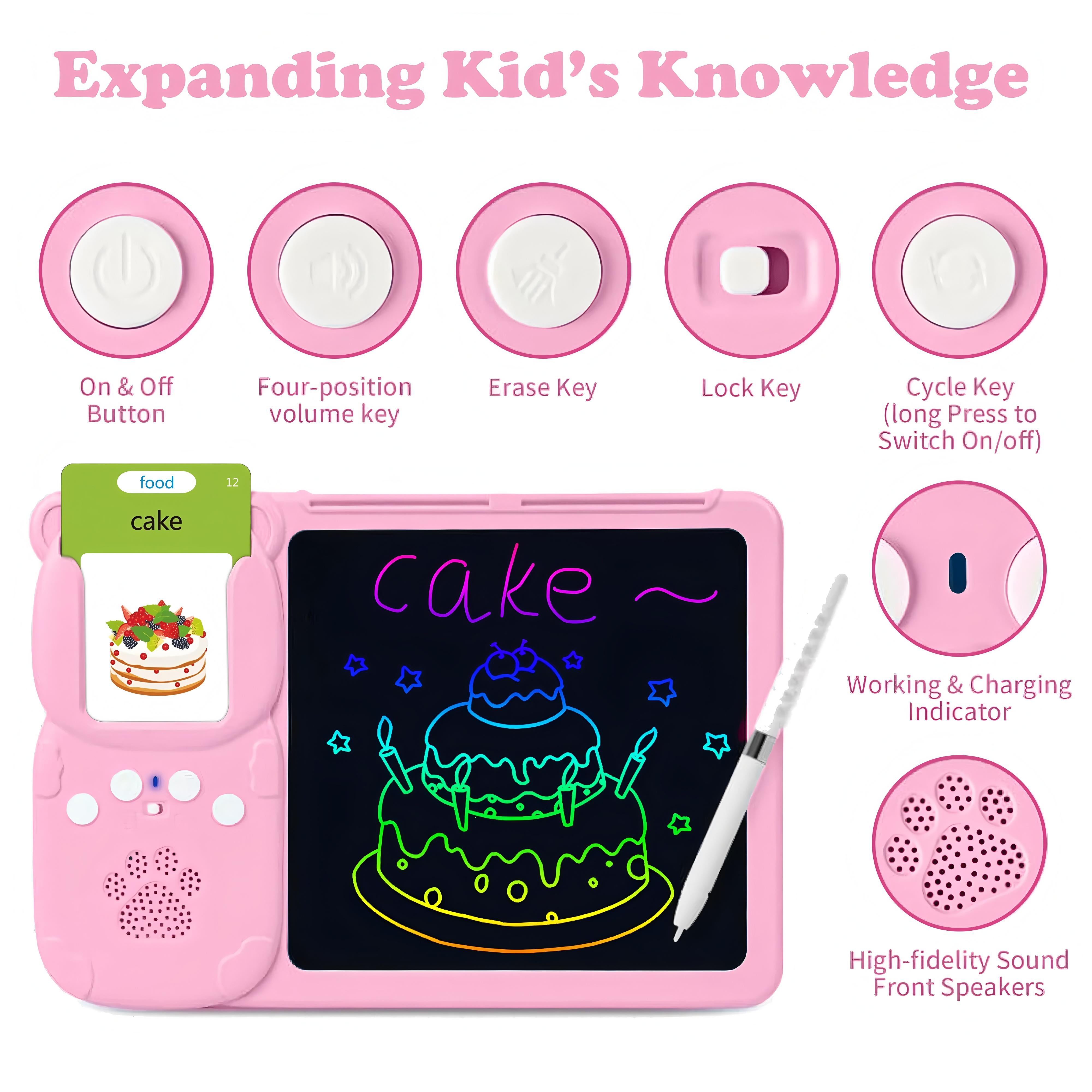 KidGenius Bilingual Spanish & English Toddler Flashcards Learning Machine with Quick Erase Button & Colorful Drawings Educational Tool for Early Learning 510 Words Language Skills Creative Activities