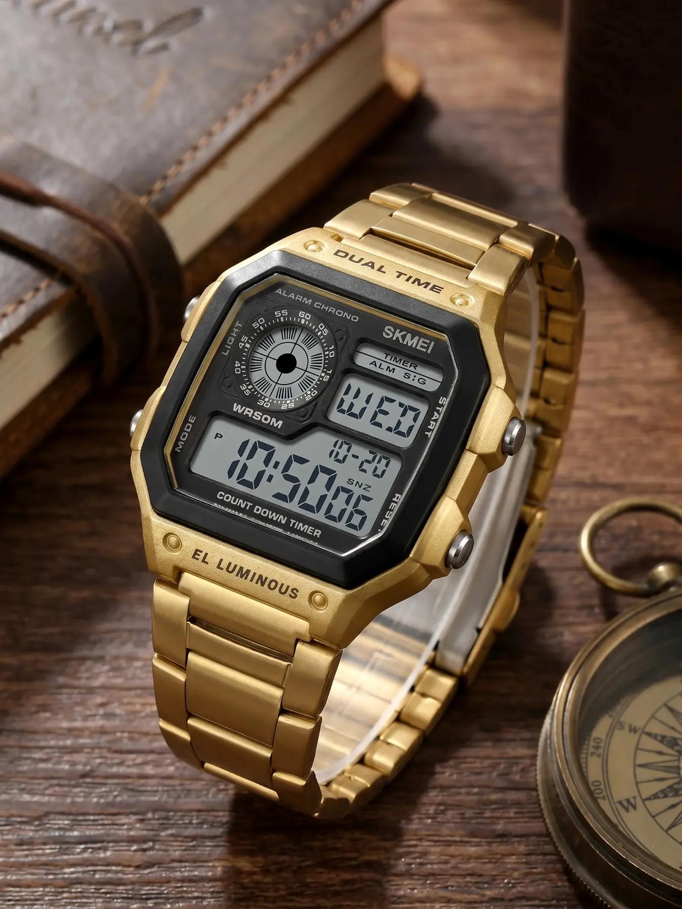 Men's Digital Watch Waterproof Multifunctional Watch Sports Watch Sporty Waterproof Watch with Alarm Countdown Backlight Function Stainless Steel Casual Wristwatch Water Resistant Watch