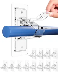 12-Pack No Drill Needed Curtain Rod Holders Brackets, Self Adhesive Rod Holder Hooks, Multipurpose Nail Free Stick on Curtain Rod Hooks Organiser