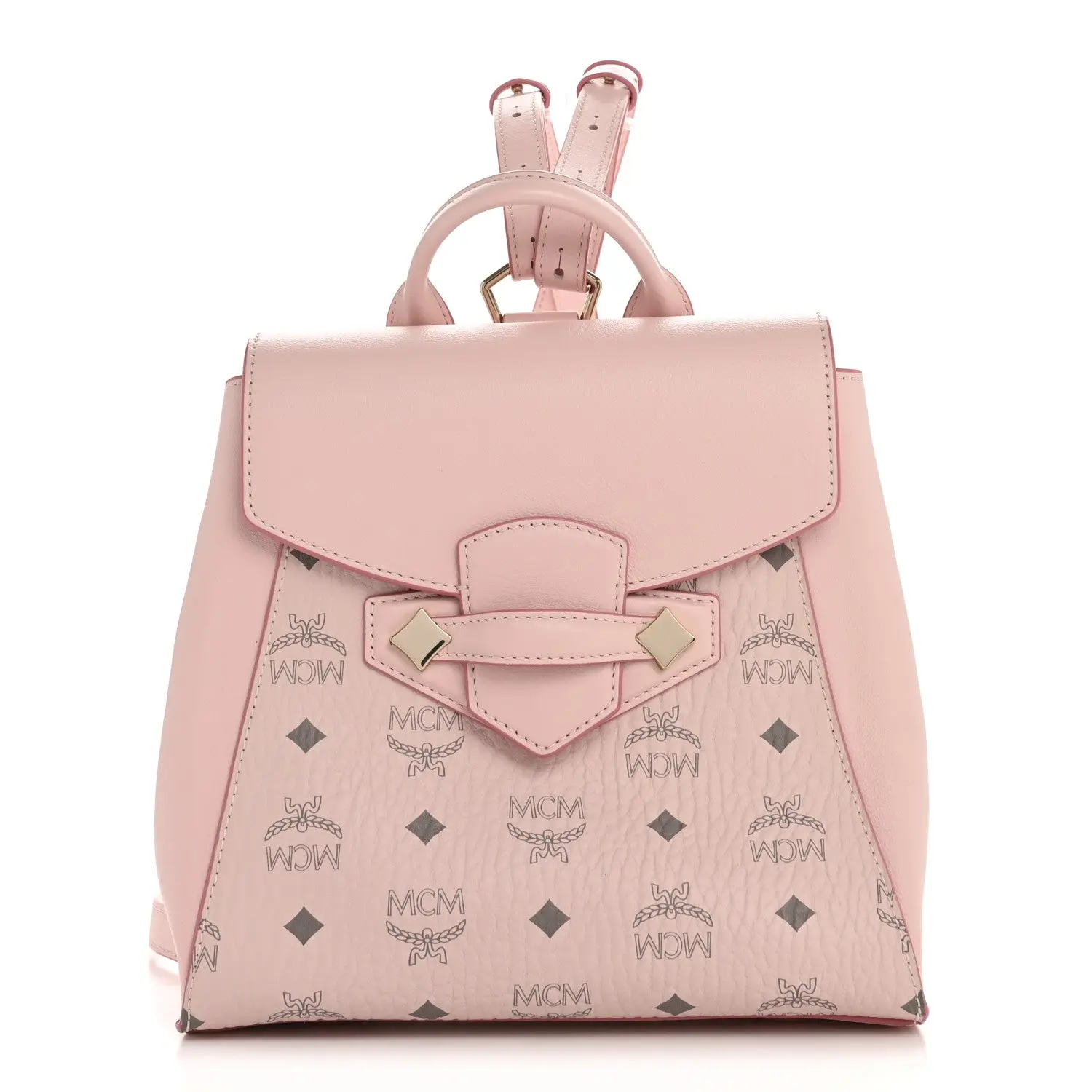 essential mini crossbody backpack in visetos MCM Small Cognac Caroline's Fashion Luxuries single interior compartment MCM Grey Visetos Essential Leather