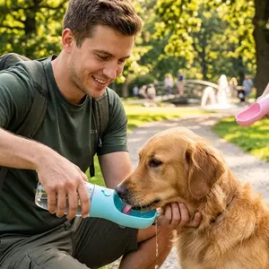 Leak-Proof Dog & Cat Water Bottle with Lanyard - 550ml, for Walks, Hikes
