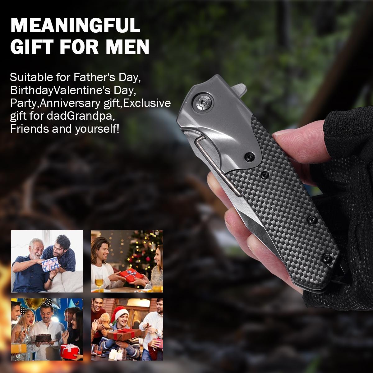 Sleek EDC Folding Knife with Carbon Fiber Texture, Reliable Outdoor Gear for Camping & Bushcraft