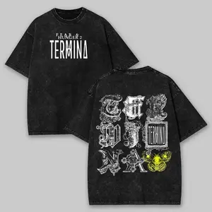 Unisex Fear and Hunger 2 Termina Graphics T-Shirt - Menswear Casual Vintage Short-Sleeve, Round Neck, Distressed Washed Heavy Cotton Oversize Streetwear Festive Top