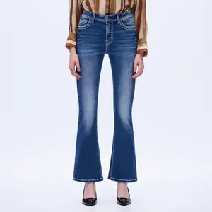 High Rise Divine Bootcut Embroidered Jeans Leather Patch & Embroidered Back Pockets for Everyday Wear