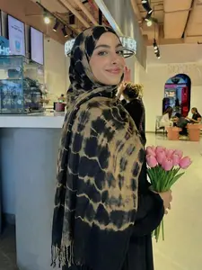 Women's Boho Cotton Tie-Dye Long Scarf, Hijab, Sun Protection Multicolor Wrap, Elegant Versatile Shawl, Breathable Soft Fashion Scarf for Daily Use