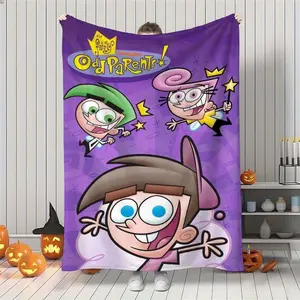 1pc The Fairly OddParents TV Show Themed Blanket Soft Flannel Bedspread with Timmy Fairy Godparents Design All Season Couch Bedding Room Decor Gift for Fans Iconic Characters