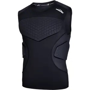 COOLOMG Adult Mens Football Padded Shirt Rib Chest Protector Compression Undershirt Rugby Lacrosse Back Protection 4-Pad