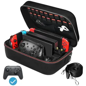 Z-PHP3  Carrying Storage Case for Nintendo Switch/For Switch OLED Model (2021),Portable Travel All Protective Hard Messenger Bag Soft Lining 18Games for Switch Console Pro Controller Accessories Black