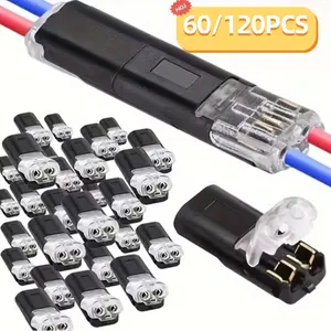 60/ 120pcs Quick Splice Wire Connectors, 2-Pin Dual-Wire Plug-in Terminals, Copper Contact, No Stripping Required, for AWG 18-22, Terminal Plug Kit, Versatile Use in Lighting, Car, Home Automation - No Battery or Electronics