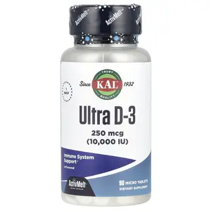 KAL Ultra D-3, Unflavored, 250 mcg (10,000 IU), 90 Micro Tablets