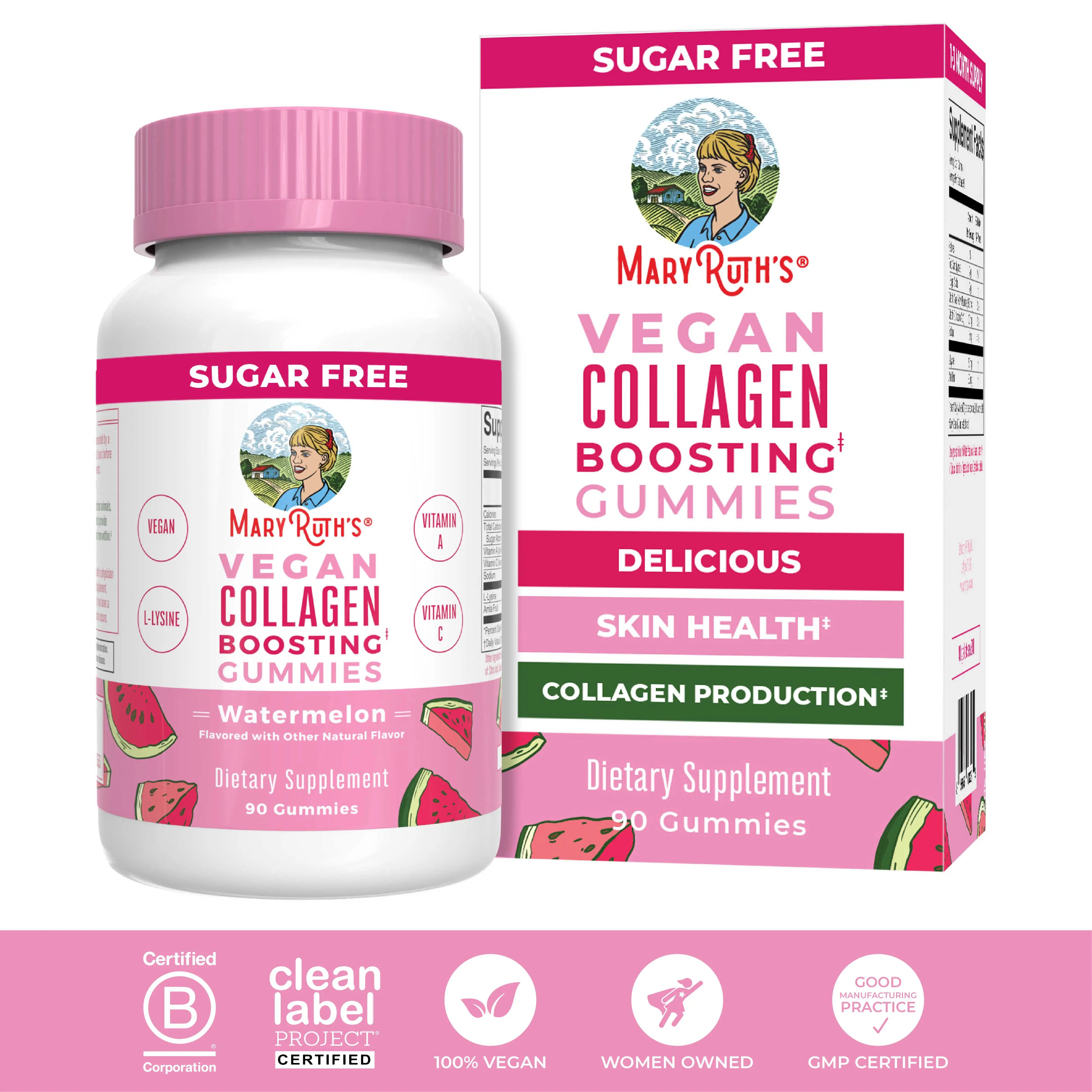 MaryRuth's Collagen Boosting Gummies - Vegan Collagen for Women & Men - Skin Care - Lysine, Vitamin C, Vitamin A, Amla - Gluten Free - 90 Servings