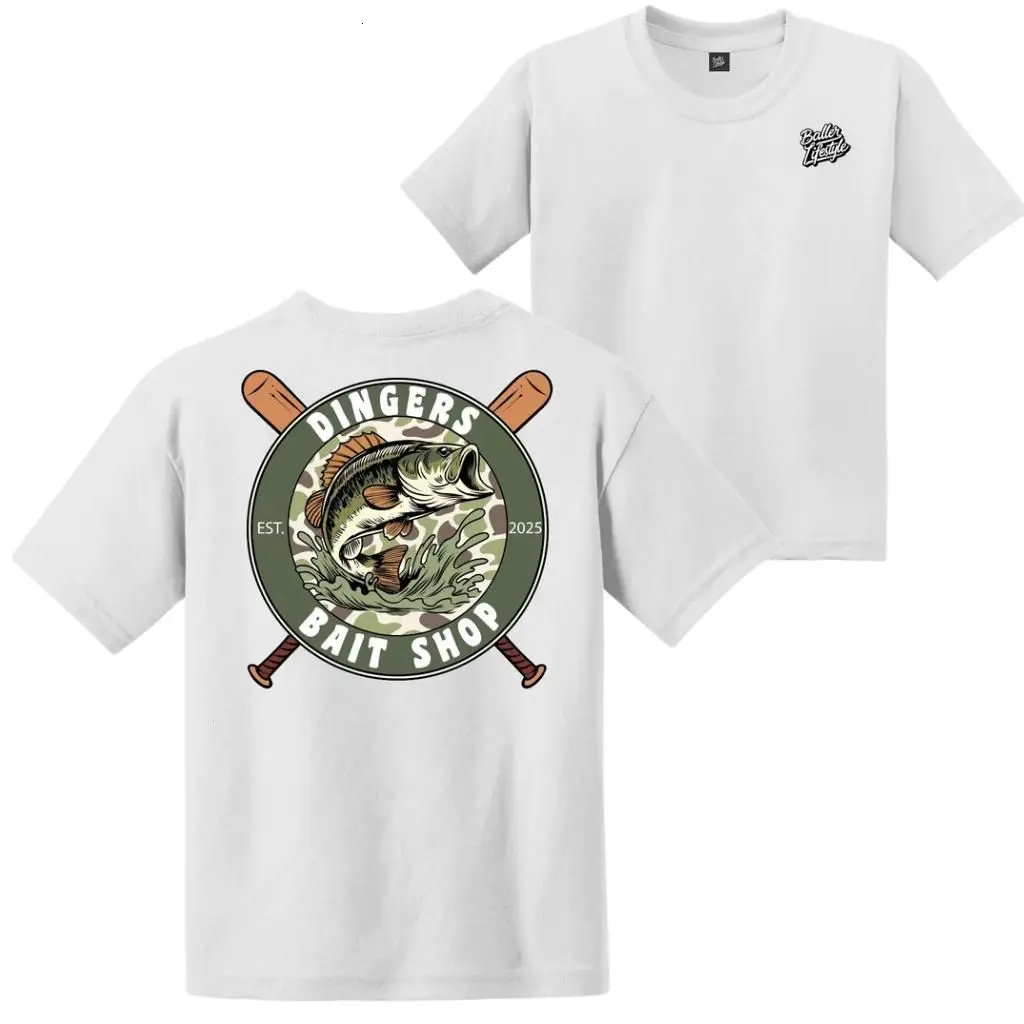 YOUTH & ADULT Dingers Bait Shop Fishing Baseball 2 Sided Graphic T-Shirt, Funny Angler Sports Tee, Outdoor Fishing Outfit, Trendy Bass Fishing Shirt , By Colonial Shop