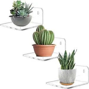 3 Pack of Acrylic Small Shelf,Mini Floating Wall Shelf,Wall Mounted Storage Shelf,for Pop Figures,Plant,Picture Photo Modern Wall for Office Bedroom Living Room,Clear