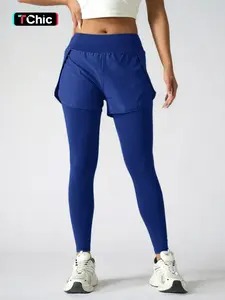 Women's High Waist Two-In-One Running Leggings with Pockets, Skirt Style Yoga Pants, Athletic Running Pants, Women Workout Clothes, Yoga Wear, Ideal for Sports & Fitness, Highlighting High Waist Design