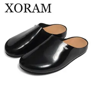 Men's Genuine Leather Closed-Toe Mule Slippers - Cork-Cushioned Non-Slip Casual Slip-On Shoe, Outdoor Footwear, Style 6125