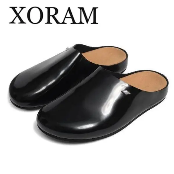 Men's Black Leather Loafer Mules, Casual Embossed Slip On Walking Shoes with Comfortable Cork-Cushioned Insole, Embossed Black