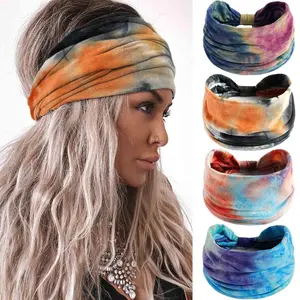Wide Head Bands Knotted Turban Headband Nonslip Elastic Head Band Tie Dye Hairbands Workout