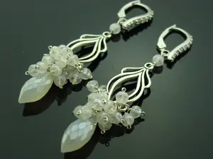 White Pearl & Chalcedony Chandelier Earrings · 925 Sterling Silver · Bridal Wedding Jewelry · Leverbacks · Gift for Her · Handmade