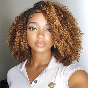 Marryu NEW Glueless Highlight 7x5 Wear and Go Wig, Ombre Afro Kinky Curly 200% Density Pre-Plucked & Pre-Cut HD Lace Front Wigs for Women & Beginners
