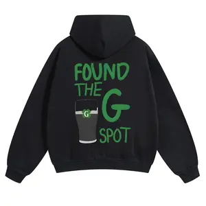 Men's Vintage Shamrock Hoodie - "Found The G Spot" Print, St. Patrick’s Day Graphic, Streetwear Casual Mensfashion Sweatshirt, Cotton-Polyester, Long Sleeve, Oversized Fit, Essential Style