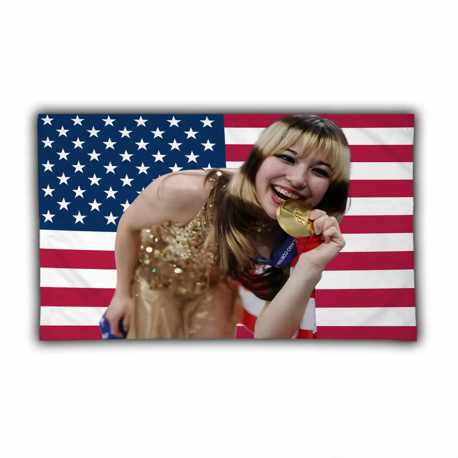 Alyssa Liu 2026 USA Winter Games Synthetic Polyester Flag - Lightweight Printed Patriotic Ice Skating Banner, Multi-Size Home Supplies Wall Decor, Holiday Gift Decorative American Hanging Accessory