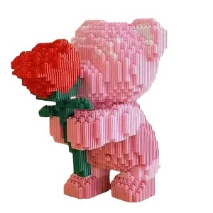 Romantic Bear Building Set with Rose, High Difficulty Assembly, Perfect Gift for Couples and Parents, Unisex Adult Children Brickstoy