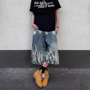 American trendy style vibe edgy tie-dye jeans for men, eye-catching wide-leg cropped straight summer casual pants