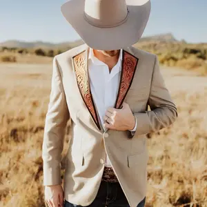 Men's Slim Fit Casual Blazer Western Cowboy Style Denim Jacket Suitable for Streetwear Men's Suit Hot Sale