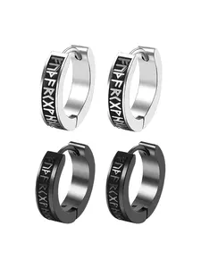 Vintage Runes Design Hoop Earrings, Stainless Steel Witchy Jewelry for Party, Daily Clothing Decor, Trendy All-match & Exquisite Jewelry for Birthday Gift, Hoop Earring Sets