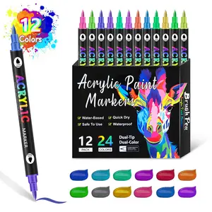 Acrylic Marker Pen – Double-Ended Fabric Coloring & Marking Pen | Art Supplies for Ceramic, Wood, Canvas, Stone | DIY Creative Handcraft Painting Set, Suitable for School and Hobby Projects