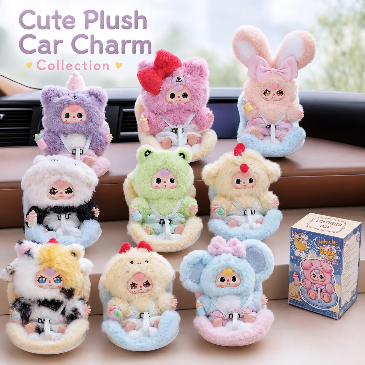 Baby Three Car Baby Series Blind Box, Cute Collectible Mini Doll Surprise Box, Kawaii Car-Themed Art Toy for Desk Decor, Car Interior Decor, Gift and Collection