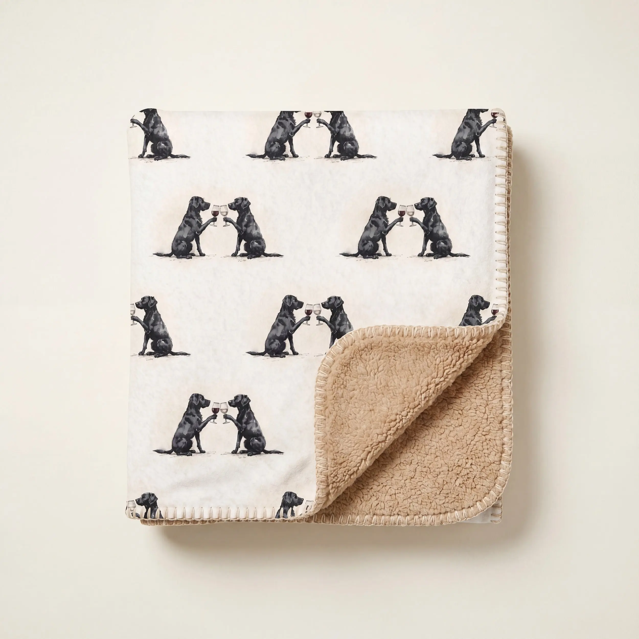 Black Labrador Retriever Sherpa-Lined Blanket - Tan, 60x80 in, Full-Color Front, Plush Back, Machine Washable, Soft Blanket Vibes for Pet Lovers, Couch/Bed Use