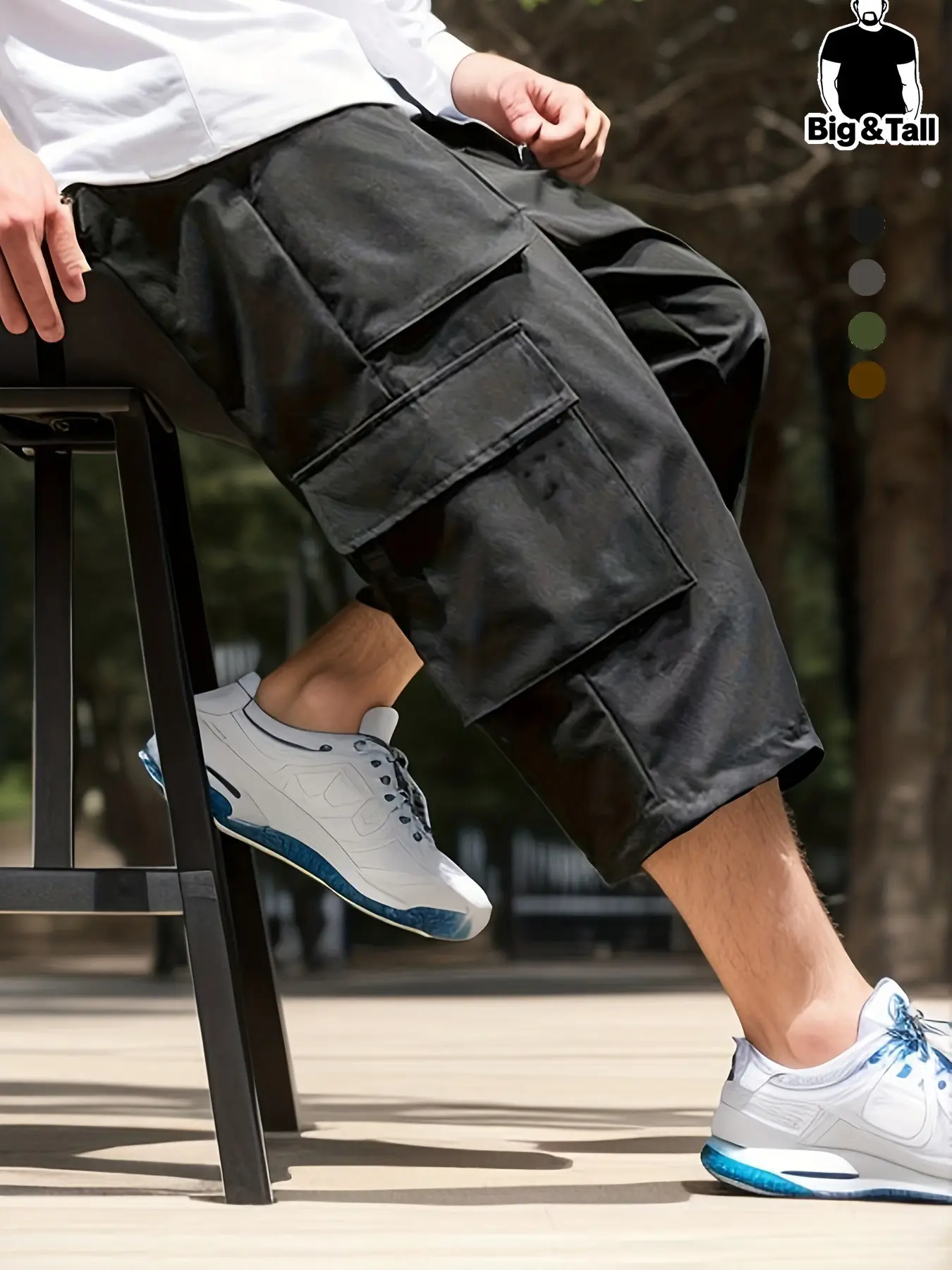 Men's Multi-Pocket Workwear Functionality Long Cargo Shorts, Casual Plain Pocket, Casual Streetwear & Summer Style, Casual Fit Suitable for Daily Use, Multifunctional Cargo Shorts