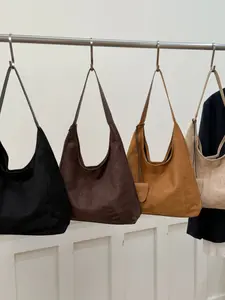 Retro Simple Hand-Held Shoulder Crossbody Bag, Casual Shoulder Bag, Solid Suede Material, High-End Matte Texture, Magnetic Closure, Large Capacity, Women's Tote