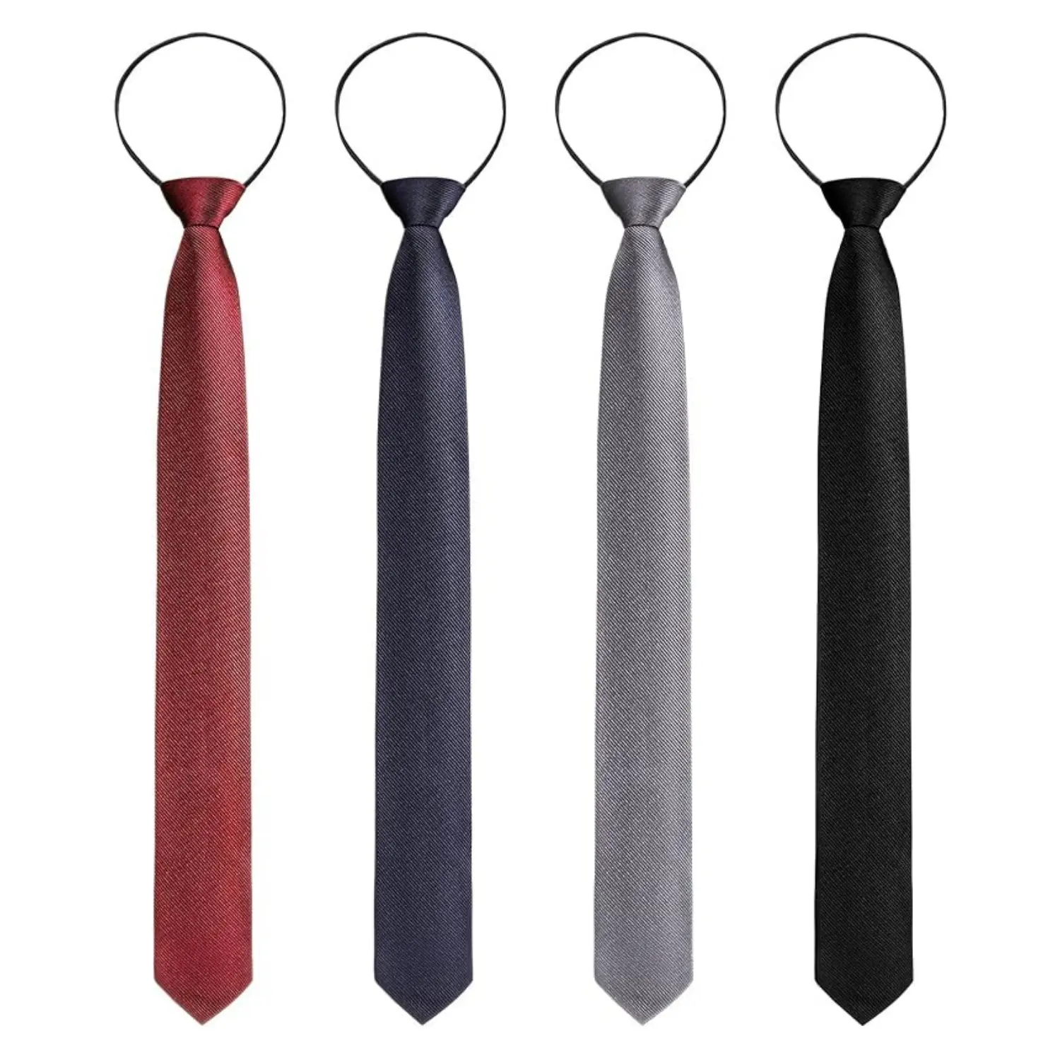 4Pcs Pre-tied Adjustable Zipper Neck Ties for Men 2.35 inch Mens Necktie for Office Graduation School Uniforms (Black, Navy, Grey, Dark Red) - Home Improvement.