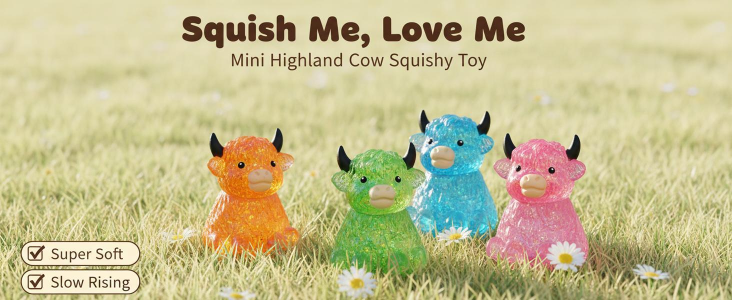 Cow Squishy Stress Relief Fidget Toy, Glitter Slow Rising Stretchable TPR Material, Cute Animal Sensory Toy For Kids Adults Cow Lovers, Easter Basket Stuffer & Daily Gifting