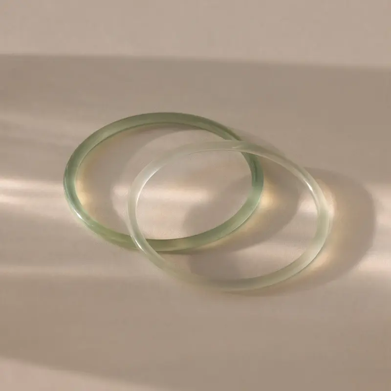 Thin Jade Bangle Set by Caitlyn Minimalist - Set of 2 Stackable Green Jade Bangle Bracelets - Everyday Gemstone Jewelry - Christmas Gifts for Her