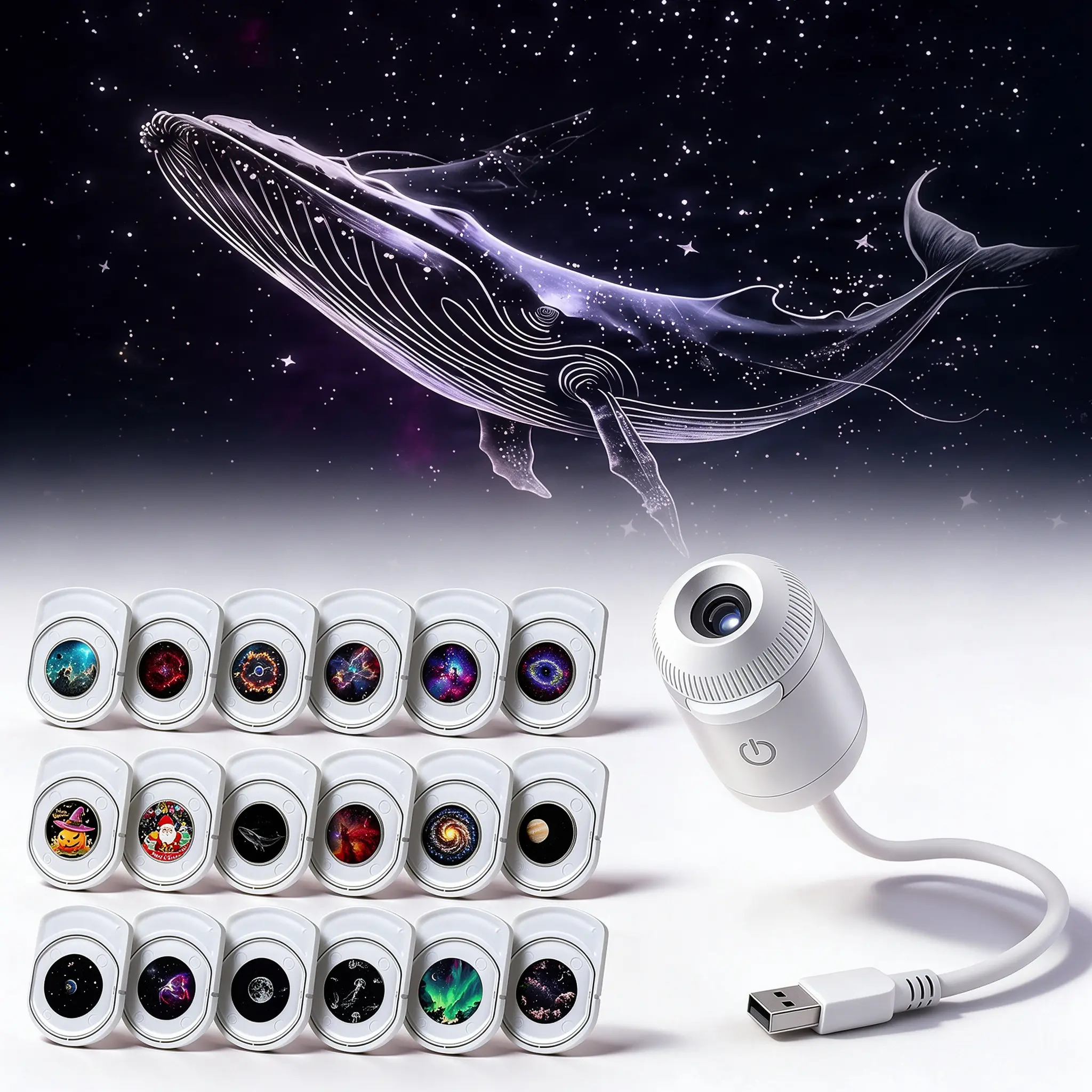 2-in-1 Planetarium Galaxy Projector Night Light, USB Starry Ceiling Projector with Adjustable Focus & Interchangeable Film Discs, Flexible Gooseneck Touch Control Lamp for Bedroom Decor (24 Slides)