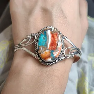 Bohemian Elegant Turquoise Cuff Bracelet, Vintage Style Open Bangle with Unique Random Stone Patterns, Perfect for Anniversary and Birthday Parties, Boho Chic Arm Jewelry