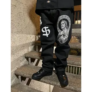 "18K SAN JUDAS" Straight Leg Style Jeans - BLACK