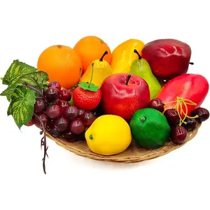 17 Pcs Fake Fruit, Simulation Fruit Props for Photography, Display, Lifelike Realistic Artificial Fake Fruits Home Decor Craft Fruit Set Fake Lemon Fake Grape Strawberry